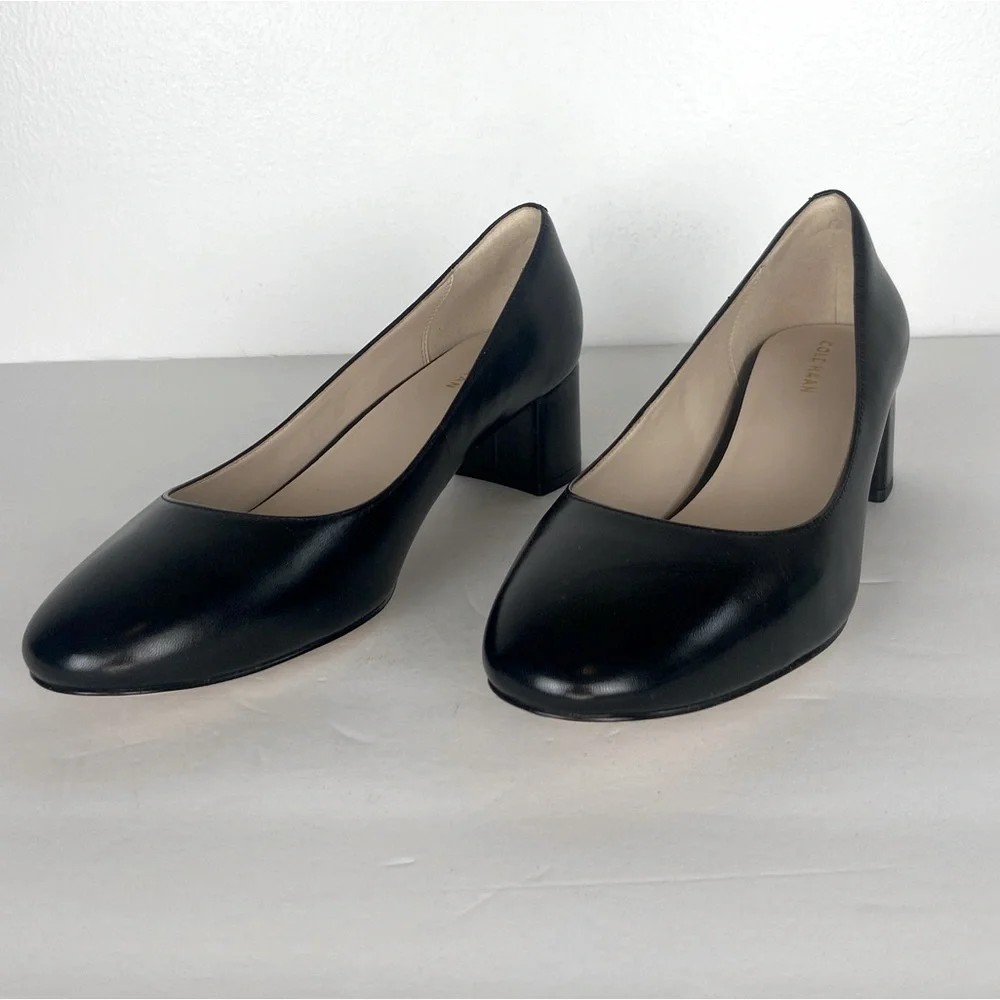 Cole Haan Grand Pumps Women's Heels Size 7.5 Black Career Preppy Block Heels - Picture 2 of 8